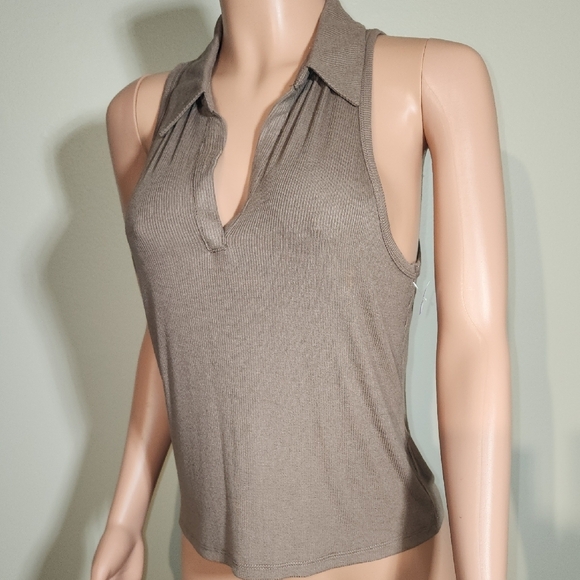 Sweet Romeo Brown Polo Collar Sleeveless Tank - Picture 6 of 8